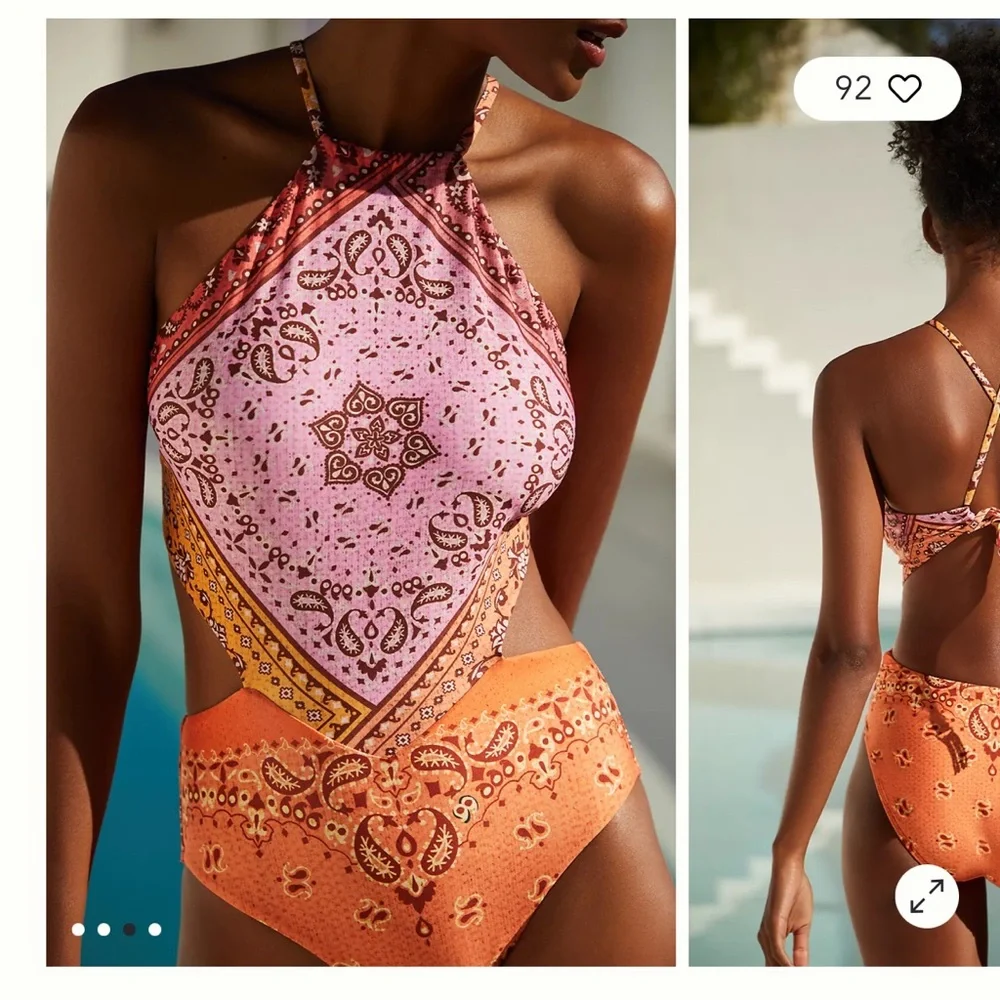 FARM Rio Pink and Orange One Piece with Cut Outs Swimwear - Picture 3 of 7